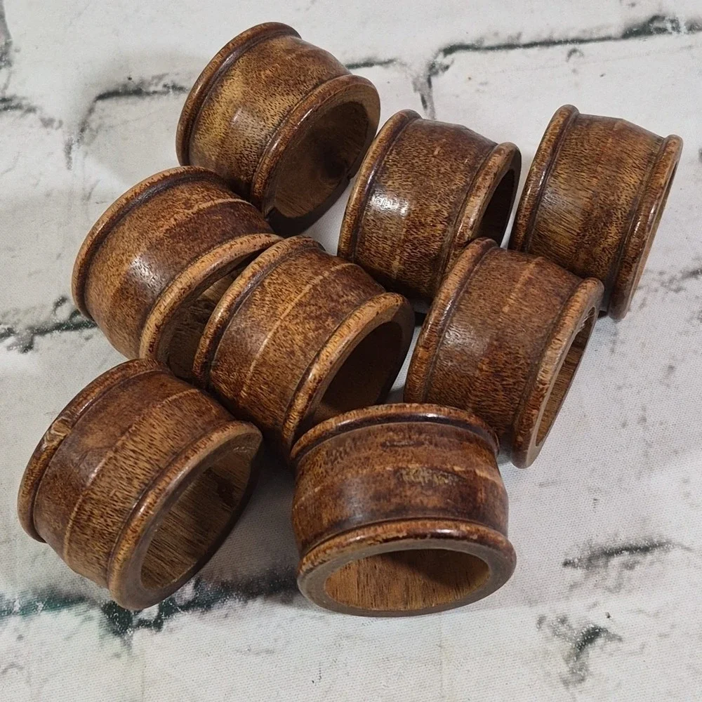 VTG Wood Napkin Rings MCM Set Of 8 Minimalist Eco-Friendly Boho‎ Table Decor